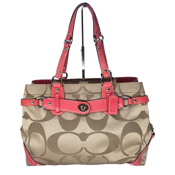 Coach Handbag Purse Signature Brown Tan Pink Shoulder Y2k Vintage 2008 Leather